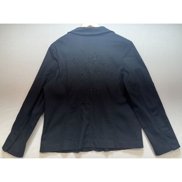 Susan Graver Style Womens Embroidered Blazer Jacket Denim Sz L Black Long Sleeve - Picture 2 of 11